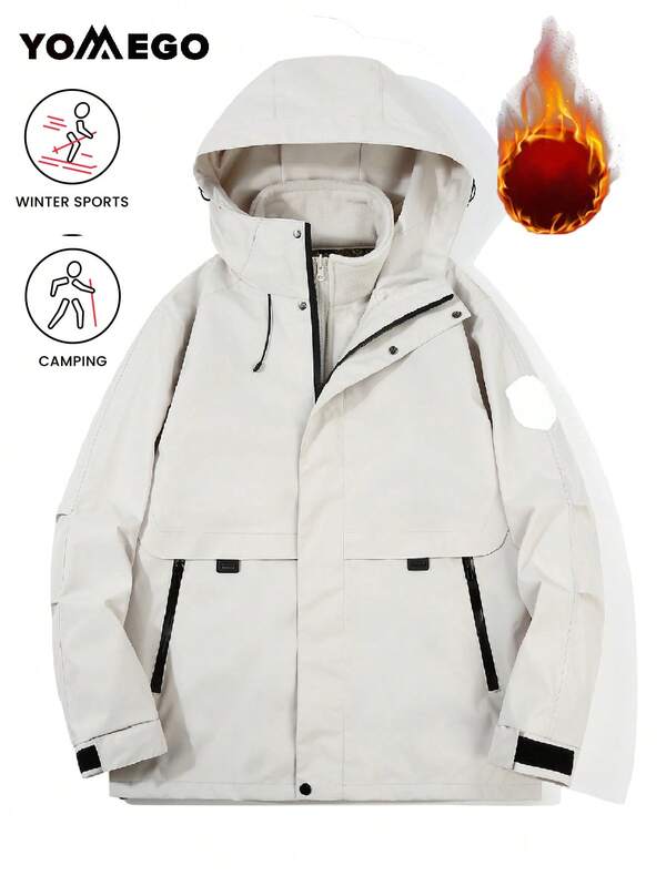 YOMEGO Women's Waterproof Ski Jacket, 3 In 1Warm Winter Snow Coat, Mountain Windproof Hooded Raincoat Jacket,Outdoor Clothing, Solid Color, Long Sleeve, With Zipper Pockets, For Winter Sports,Fleece