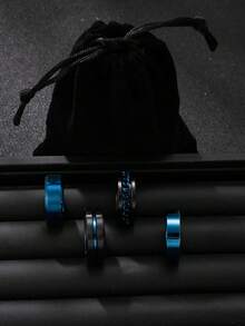 4 件套时尚不锈钢男士单环黑色浮雕磨砂装饰日常佩戴万圣节礼物 - 藍色 - 查看 4