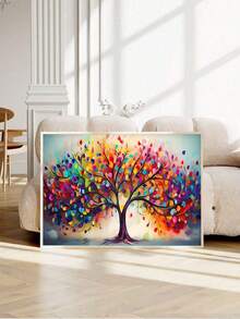 1Pc Vibrant Tree Of Life Canvas Art - Frameless Modern Wall Decor For Living Room & Bedroom, Colorful Abstract Design , Perfect For Contemporary Home Decoration, House Decor,Frameless.