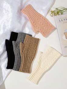 2 Paar einfarbige Stoff-Fingerlose Handschuhe, warme offene Finger Halbfäustlinge für Schule, Zuhause, Alltag, Outdoor im Winter, Büro, Tippen, Schreiben, Handynutzung, einfach & vielseitig, lange gestrickte Manschette