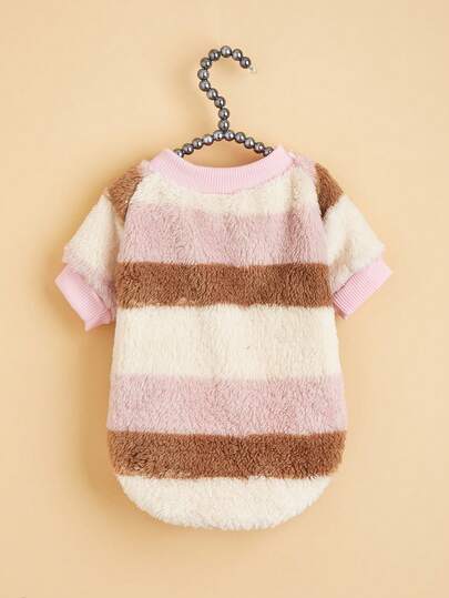 EOO 1pc Fashionable Striped Pattern Fleece Pet Hoodie, Suitable For Cats And Dogs, Warm And Cozy For Autumn/Winter