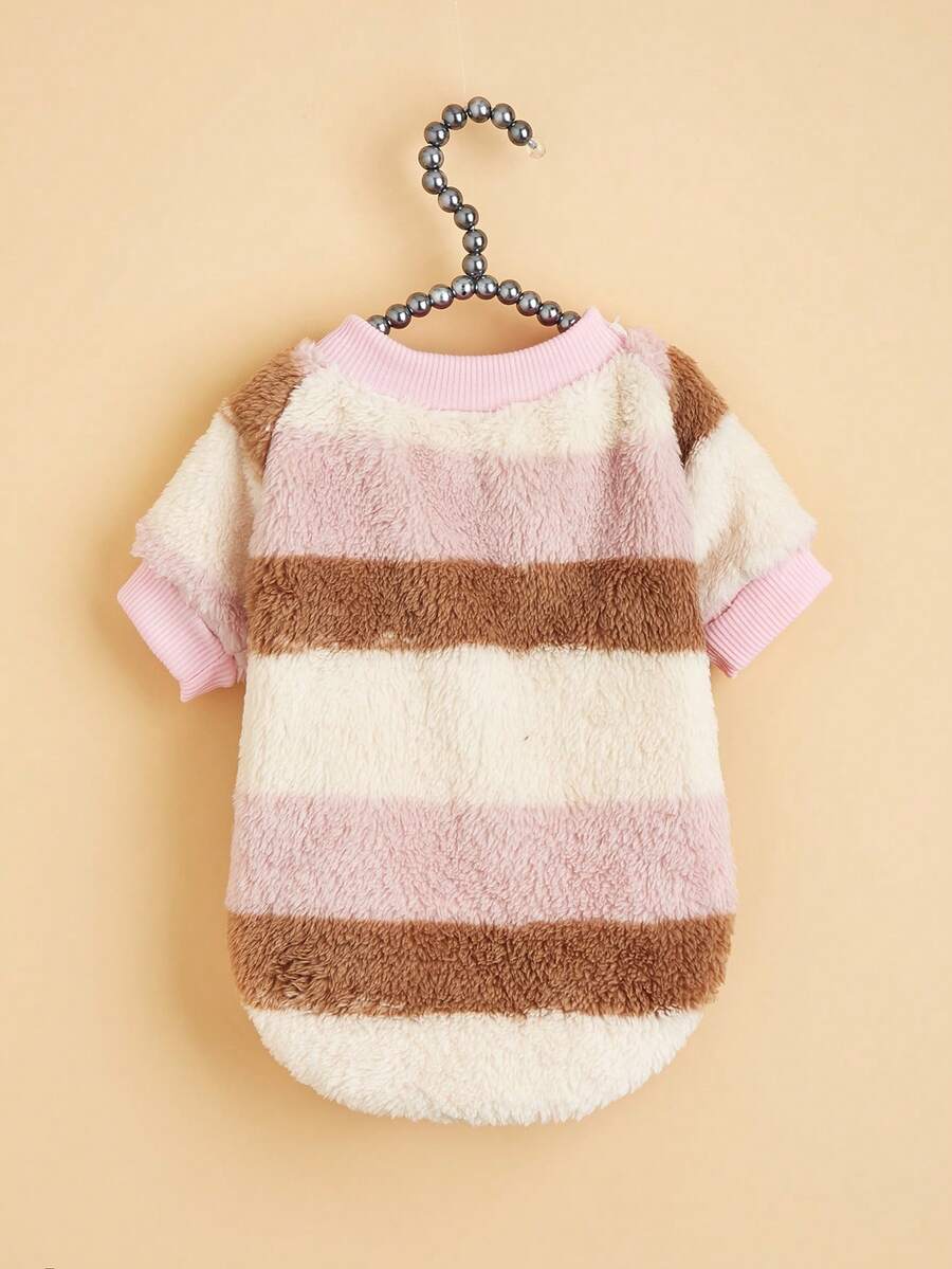 EOO 1pc Cat & Dog Universal Fashionable New Ins Style Warm Striped Pattern Autumn/Winter Fleece Pet Sweatshirt - Multicolor - View 1
