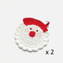 2/4pcs Handmade Crochet Santa Claus Coaster - Festive Red & White Christmas Decor, Fabric Drink Coaster For Holiday Table Setting, Hand Wash Only, Unique Christmas Gift - Multicolor - View 9