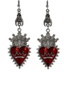 1 件复古迷人哥特式街头心形皇冠吊坠耳环，复古多魅力哥特式心形骷髅吊坠，粗链项链，耳环套装，红心，黑色万圣节珠宝礼物，情人节，妈妈，母亲节，礼物 - 霧面金 - 查看 11