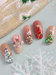 3D Christmas Series Pearl Christmas Nail Art Decorations Colorful Half Round Beads Nail Jewelry Autumn And Winter Christmas DIY Resin Rhinestones Manicure Accessories