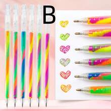 6支迷人渐变螺旋笔，用于书写卡片、可爱卡通随机图案、办公/学校用品礼盒笔、学生文具小奖品、3色渐变彩虹笔、梦幻螺旋DIY绘图闪光彩色笔 - 彩色 - 查看 9