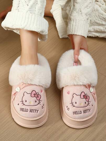 SANRIO 2025 Nouvelles pantoufles en peluche d'hiver, nœud léopard 3D avec doublure épaisse et douce - Pantoufles de princesse élégantes, pantoufles de fête, semelle silencieuse améliorée, chaudes et confortables, pantoufles d'intérieur - Respirantes sans odeur, pantoufles pour femmes, pantoufles pour couples, rose/marron (taille petite)