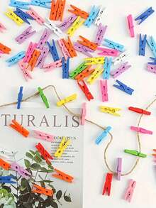 Pinzas de ropa mini resistentes para fotos, pinzas de ropa de madera natural con cuerda de yute, clips pequeños para manualidades, juegos de baby shower, colgar fotos decorativas, cócteles, bodas