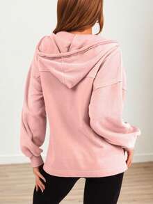 Moletom com Capuz e Bolsos com Zíper na Cor Sólida para Mulheres, Casual, Escola, Rua, Esportes