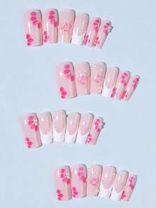 24Pcs Long Square 3D Three-Dimensional Gelnail Makes Flower Nails With Pearl Decorate Design White French Acrylic Press On Nails Long Perfect Fit Fake Nail Set, Easy To Wear Summer Nails And French Tip Nails Art For Woman Girl Daily Work Wear Rave Party Use - Nhiều màu - Xem 3