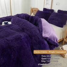 Plush Shaggy Duvet Cover Set, Ultra Soft Fluffy Bedding Sets 3 Pieces (1 Fuzzy Comforter Cover + 2 Pillow Cases), Zipper Close (, Pink), Luxury Bedding - Purple - View 3