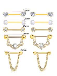 10 件/套性感可爱粉色乳头环不锈钢镀金蝴蝶链花 14G 乳头穿孔首饰女士乳头杠铃环心形乳头钉适合约会派对佩戴情人节、妈妈、母亲、母亲节、礼物