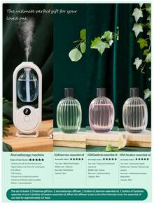 Un diffuseur d'arômes intelligent blanc, diffuseur d'huiles essentielles pour la maison au design minimaliste et moderne, avec 5 modes de fonctionnement et un éclairage ambiant romantique et coloré. Rechargeable par USB. Disponible avec un choix de sets d'huiles essentielles parfumées de 1 ou 3 bouteilles. Convient pour les chambres à coucher, les salons, les bureaux, les pièces pour animaux de compagnie et la désodorisation de la salle de bain. Également idéal comme décoration de fête, décoration d'intérieur ou cadeau de Noël.