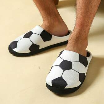 1 Pair Men's Soft & Comfortable Football Printed Slippers, Ideal For Vacation, Bedroom, Indoor Home Wear, Great Gift For Men, Suitable For Winter