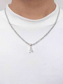 1pc Fashion Personalized Noble Style 26 Letter Zirconia Stainless Steel Necklace - Silver - View 1