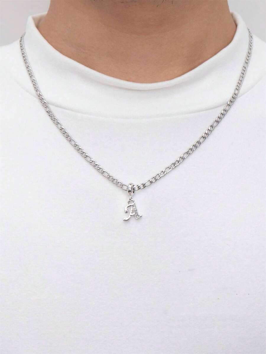 1pc Fashion Personalized Noble Style 26 Letter Zirconia Stainless Steel Necklace - Silver - View 1