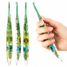 1支/3支/9支装新款树脂花卉图案加长金属单头钩针，实心铝制编织针，适用于DIY编织，2毫米-6毫米 - 彩色 - 查看 11