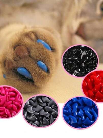 1 套 20 个宠物狗指甲套，时尚多彩的猫防抓指甲套，狗指甲套，保护和防抓弧角，带胶水额外的狗用品礼物