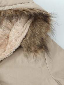 Jaqueta com Capuz Feminina, Corta-Vento Casual, Tecido Tecido de Cor Sólida, Bolsos, Adequado para Outono, Inverno, Primavera - Caqui - Visão 3