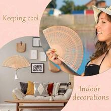 1-30pcs Elegant Folding Wooden Fans, Bohemian Style Hand Fans, Hollow Carved, Portable Lightweight Wooden Fans, Suitable As Photography Props, Graduation Gifts For Women, Home Decor, Use In Summer, Beach Or Travel To Enjoy Cool Breeze, Personalized Carved Wooden Wedding Fans