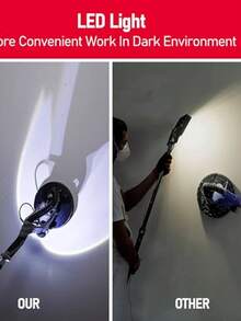 Lijadora de pared eléctrica con mango extensible, velocidad variable de 800 a 1700 RPM, chasis giratorio de 360°, 6 discos de lijado, para techos y placas de yeso. - Negro - Ver 1