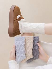 1 par de calcetines de mujer suaves y sin pelusa, de felpa, gruesos y cálidos, aptos para el hogar, dormir, posparto, otoño/invierno