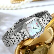 CURREN Women's Wristwatch, Elegant Quartz Watch, Rectangular Dial, Stainless Steel Band, Vintage Minimalist Style Dress Watch - Multicolor - View 7