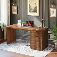 TIQLAB 55" One-Whole Piece Modern Executive Desk With Drawers, Home Office Desk With File Cabinet For Letter&A4 Size, Computer Writing Desk For Study, Living Room, Bedroom - Quả óc chó đen - Xem 1