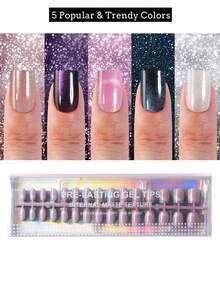 150 miếng móng tay giả acrylic ngắn vuông mắt mèo dán sẵn, bộ 5 mẫu mắt mèo thời trang, phù hợp cho phụ nữ và trẻ em gái, dùng trong tiệm nail để trang trí móng - Nhiều màu - Xem 2