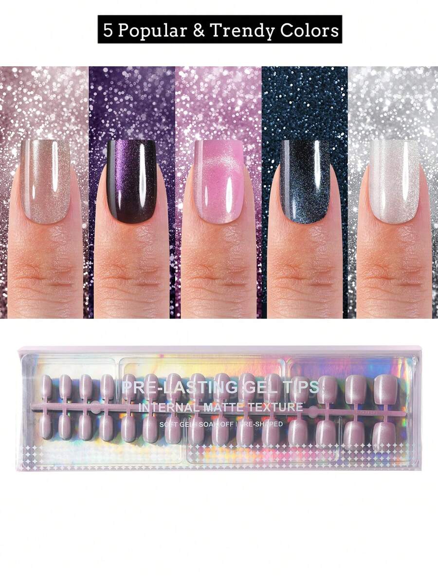 150 miếng móng tay giả acrylic ngắn vuông mắt mèo dán sẵn, bộ 5 mẫu mắt mèo thời trang, phù hợp cho phụ nữ và trẻ em gái, dùng trong tiệm nail để trang trí móng