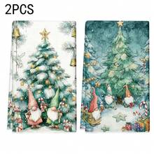 1 set/2 piezas/100 piezas Paños de cocina y paños de platos con estampado de enanos y árboles de Navidad, adecuados para decoración de interiores en restaurantes, cocinas, baños, decoración de fiestas, regalos navideños y pueden ser entregados como regalos de Navidad - Multicolor - Ver 11