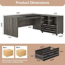 Tribesigns 62.2" Executive Desk With Mobile File Cabinet, L-Shaped Office Desk With Storage Shelves, Large Computer Desk Business Workstation Set For Home Office, Dark Gray