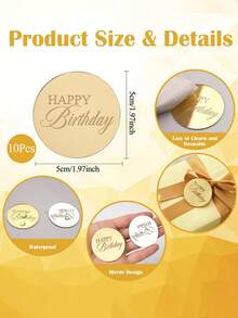 10pcs Gold Mirror Acrylic Cupcake Toppers, Happy Birthday Cake Plate Decorations, Round Birthday Party Dessert Baking Cake Decor - Gold - View 3