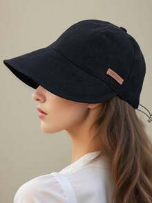 1pc Women's Adjustable Size Summer Sun Hat, Bucket Hat, Sun Visor, Travel Hat, Beach Hat, Lightweight And Portable Autumn Decor - Black - View 4