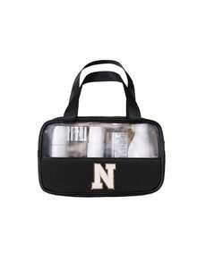 1pc Transparent PVC Makeup Bag, Multifunctional Letter Travel Pouch, Waterproof Letter Bag With Minimalist Letter Stickers, Large Capacity Toiletry Bag, Travel Organizer, Cosmetic Bag, Beach Bag, Travel Essentials, Student Supplies, Dorm Necessities, Bathroom Storage, Home Decor, Gift For Girlfriend, Teacher, Mom, Girlfriend, Halloween Gift, Christmas Gift, Autumn/Winter Essential, Autumn Decor, Bedroom Decor