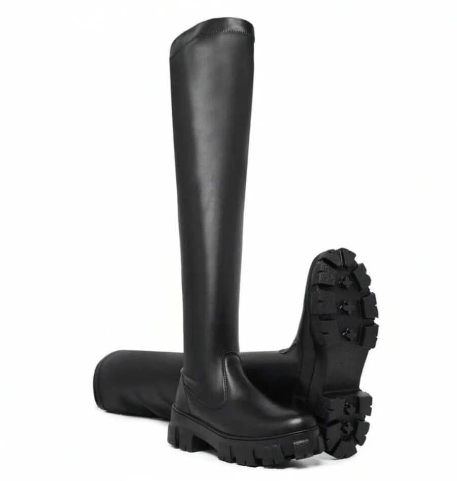 Over The Knee Boots Fashion Tractor Stylish Simple Gothic Party - Black - View 1