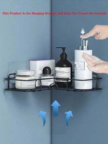 1 pieza Estantería de baño, Cesta de ducha, Estantería de almacenamiento triangular sin taladrar para baño y cocina, Estantería de almacenamiento de baño sin agujeros - Negro - Ver 9