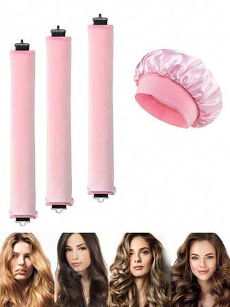 4件套美发造型套装 - 无热卷发器 + 睡眠帽，便捷卷发工具，女士泡沫卷发器
