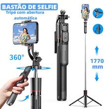 Bastão de selfie telescópico Bluetooth com controle remoto para celular com suporte de tripé PEI-SK13