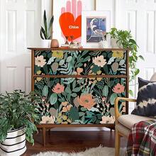 Simon&Siff Colorful Floral Peel And Stick Contact Paper, 17.3"X120" Watercolor Small Flower Self Adhesive Wallpaper Floral Wallpaper For Bedroom Living Room Cabinet, Covering 14.42 Sq.Ft - Xanh lá/Hồng - Xem 5