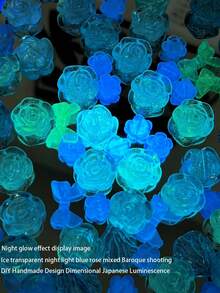 Approx. 80pcs/70g Aurora Blue Mixed Rose Imitation ABS Pearl Crushed Ice Material Mixed DIY Bracelet, Phone Case, Necklace Jewelry, Handmade Gift For Friends, Multi-Purpose Jewelry Accessories With Hole