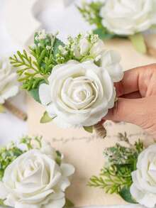 6 件套男士婚礼胸花，高仿真法兰绒玫瑰婚礼胸花，新郎伴郎用，森林系列胸花非常适合婚礼舞会舞蹈仪式周年纪念装饰花情人节