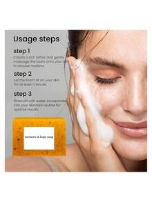 2/1pc Turmeric & Kojic Soap, Lemon Turmeric & Kojic Acid Brightening Soap, Natural Organic Turmeric Face & Bath Soap Bar For Face & Body, Deep Cleansing & Smoothing Skin