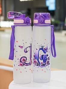 1pc 1000ml/32oz Plastic Water Bottle With Handle And Straw, 3D Printed With 26 Letters, Butterfly And Rose Patterns, Suitable For Travel And Car Use, Great Gift For Friends, Couples, Birthday, Thanksgiving, Valentine's Day