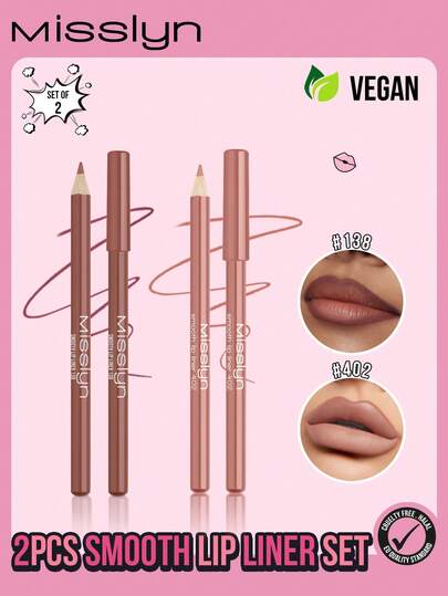  MISSLYN 2-Piece Smooth Lip Liner Set, Smooth Lip Liner, Long-Lasting Base Makeup, Long-Lasting Color, Easy Application, Lip Liner, Y2K Makeup Party Beach Travel Camping Outdoor Gift, Rose Fashion Girl New Year Cosmetics Cosplay