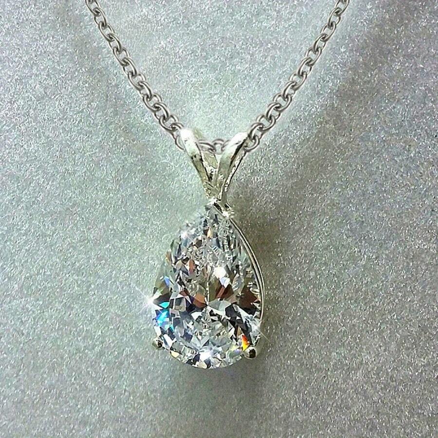 Women's Emotional Shape Diamond Pendant Necklace - Silver Plated, Cubic Diamond Stone, Perfect For Wedding Proposals And Parties, Everyday Elegance, Valentine's Day Accessories | Teardrop Pendant | Detailed Engraving, Diamond Earrings - 白色 - 查看 1