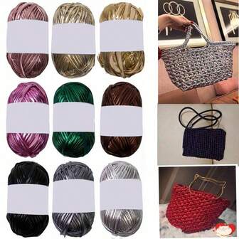 EDCUEBE7 100g/3.53oz Metallic Shiny Ribbon Yarn For Crochet And Knitting - 33m/36yds Length, Suitable For Blankets, Pillows And Rugs - Unique Metallic Colors, Handmade DIY Crafts Weaving Bags, Pillows, Dolls, Crochet Projects