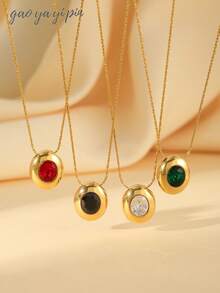 1pc French Fashion Tiger Eye, Turquoise, Ruby Stainless Steel Pendant Necklace, 18k Gold Plated Jewelry, Natural Stone Gemstone Gift, Suitable For Women's Daily Wear