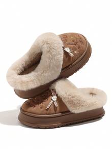 3D Nœud Papillon Pantoufles de Chat en Peluche Doublées, Pantoufles de Princesse Élégantes, Pantoufles de Fête, Semelle Silencieuse Améliorée, Chaudes et Antidérapantes, Pantoufles d'Intérieur - Respirantes, Sans Odeur, Nouvelles Pantoufles Moelleuses Hello chat Hiver 2025, Pantoufles Femme, Pantoufles de Maison Femme, Couples, Roses/Marrons