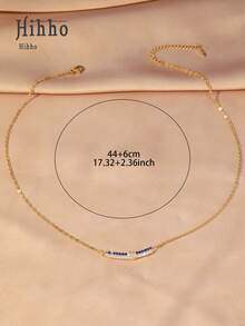 Hihho 1pc New Elegant Navy Blue & Transparent White Zirconia Stainless Steel Necklace, Fashionable Multifunctional Necklace, Curved Women's Minimalist Delicate Gold-Plated Flower Necklace, Suitable For Daily Wear, Weddings And Parties